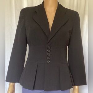 Alvin Valley Black Fitted Pleated Blazer Jacket Sz 8 / 40